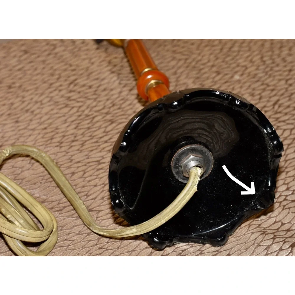 Alpine Art Deco Black Glass Butterscotch Bakelite and Brass Catalin Desk Lamp